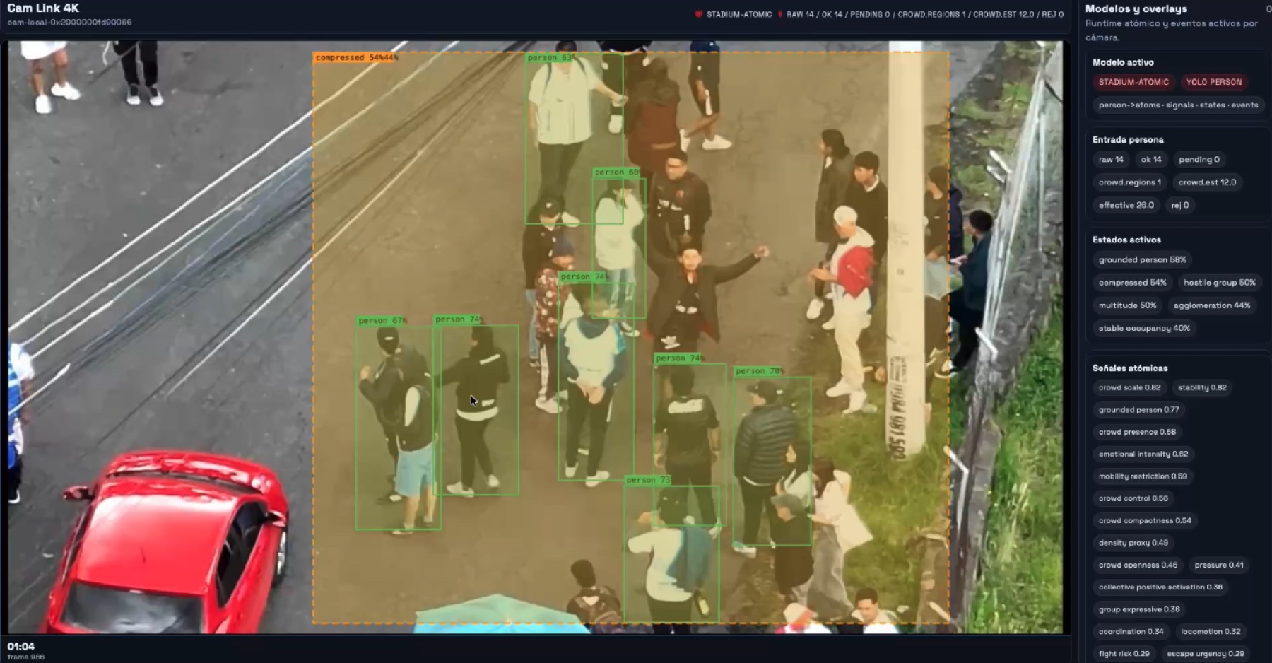 Sentinel AI interface with atomic models and detection overlays